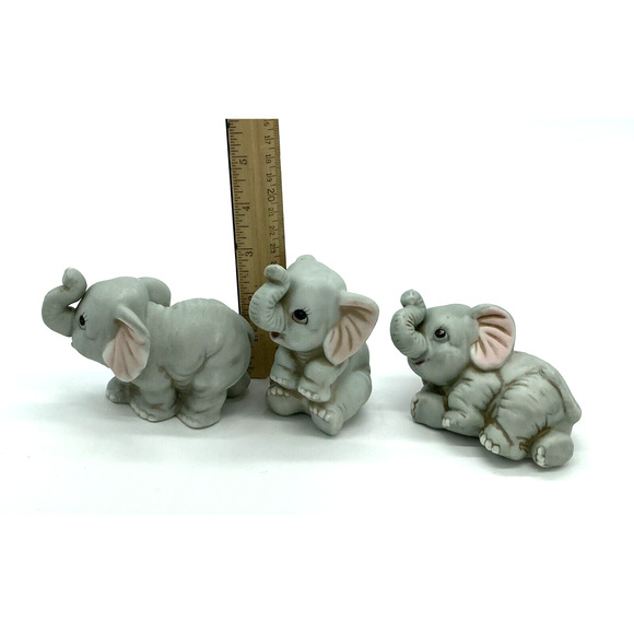 Homco Home Interiors 3 Baby Elephant Porcelain Figurines Item 1400 Retired - Picture 5 of 6